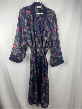 Victoria's Secret Gold Label Sheer Burnout Floral Paisley Robe Navy Size L